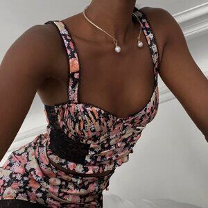 For Love And Lemons Gardenia Long Line Bra Black Floral XS NEW